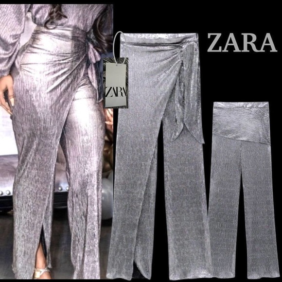 Zara Sparkly Wrap Front Pants Size S BNWT - Picture 1 of 5